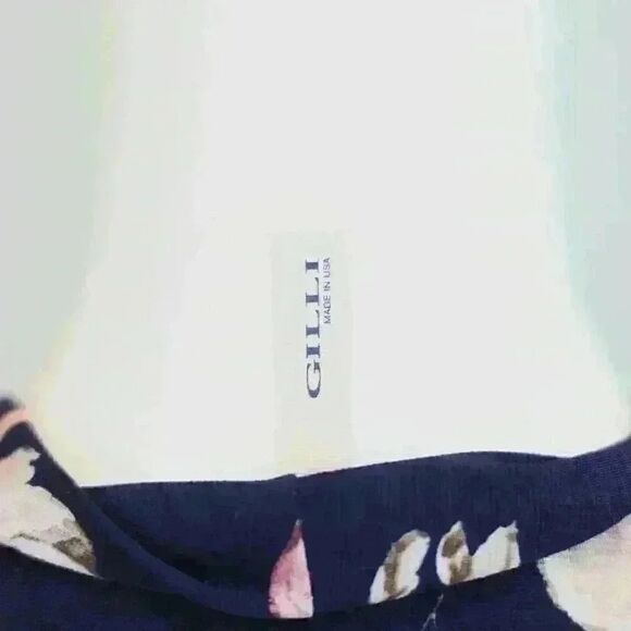 GILLI Navy Floral Midi Dress (Modcloth Brand) Short Sleeve V-Neck Stretch Size L - Picture 4 of 8